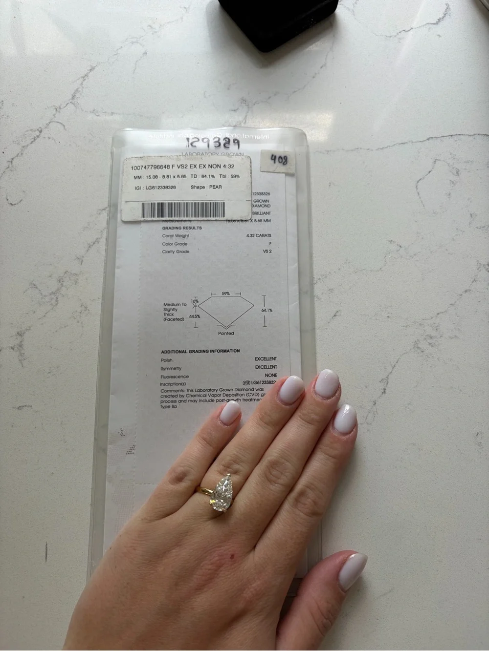 4.32 CT IGI Certified Lab Grown Diamond  Ring - F VS2- 14k Solid Yellow Gold